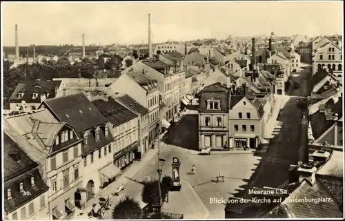 Ak Meerane in Sachsen, Hindenburgplatz von der Kirche aus, Persil-Uhr