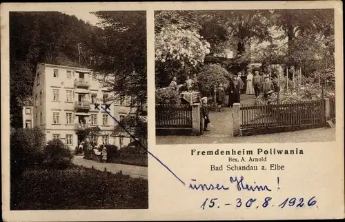 Ak Bad Schandau Sächsische Schweiz, Fremdenheim Poliwania, Außenansicht, Garten