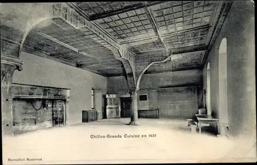 Ak Chillon Lac Léman Kt. Waadt Schweiz, Chateau, grande cuisine en 1439