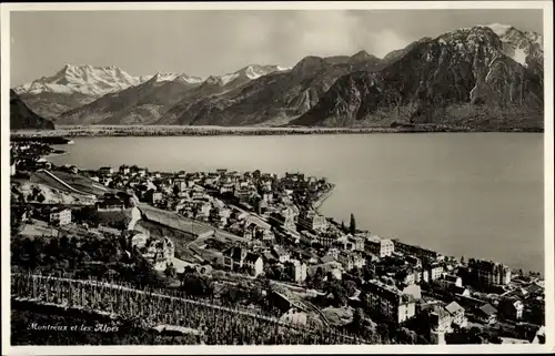 Ak Montreux Kanton Waadt, Blick auf den Ort, Alpen