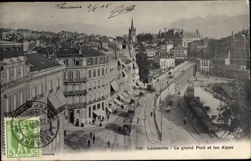 Ak Belmont sur Lausanne Kt. Waadt Schweiz, Le grand Pont et les Alpes