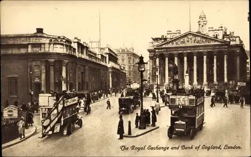 Ak London City England, The Royal Exchange and Bank of England