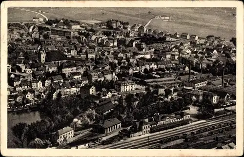 Ak Ronneburg Thüringen, Fliegeraufnahme, Bahnhof