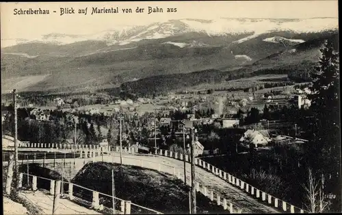 Ak Szklarska Poręba Schreiberhau Riesengebirge Schlesien, Blick auf Mariental von der Bahn aus