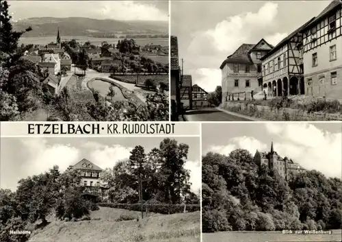 Ak Etzelbach Uhlstädt Kirchhasel in Thüringen, Heilstätte, Blick zur Weißenburg, Panorama vom Ort