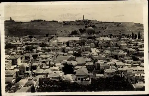 Ak Jerusalem Israel, Blick auf die Stadt mit Oliven