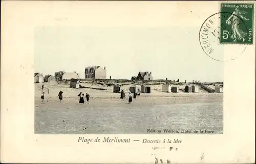 Ak Merlimont Plage Pas de Calais, Abstieg zum Meer