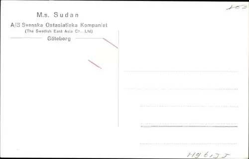 Ak Frachter MS Sudan, Svenska Ostasiatiska Komp.