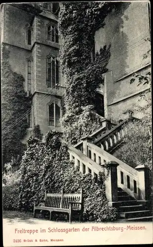 Ak Meißen an der Elbe, Freitreppe im Schlossgarten der Albrechtsburg