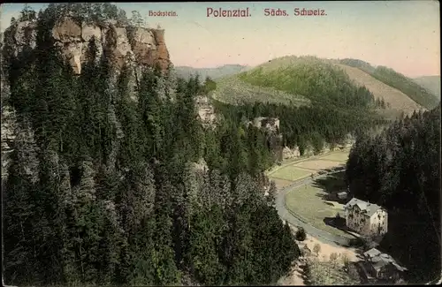 Ak Hohnstein Sächsische Schweiz, Hockstein im Polenztal