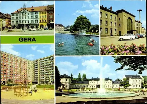 Ak Gera in Thüringen, Markt, Sommerbad, Hauptbahnhof, Am Sonnenbrunnen, Park Opfer des Faschismus