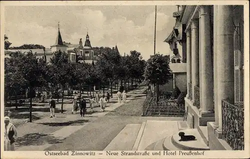 Ak Ostseebad Zinnowitz auf Usedom, Neue Strandstraße und Hotel Preußenhof