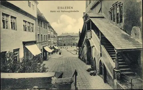 Ak Lutherstadt Eisleben, Markt mit Rathausgiebelseite