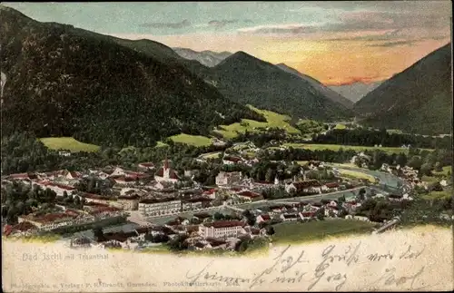 Ak Bad Ischl in Oberösterreich, Panorama vom Ort und Trauntal