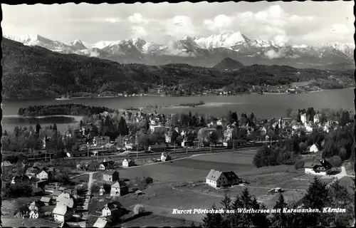 Ak Pörtschach am Wörther See Kärnten, Gesamtansicht mit Karawanken