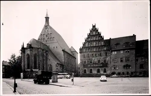 Foto Ak Freiberg in Sachsen, Dom, Stadt- und Bergbaumuseum, LKW, Bus