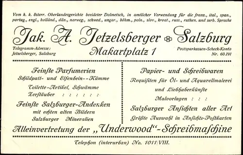 Künstler Ak Salzburg in Österreich, Makartplatz 1, Underwood Schreibmaschine