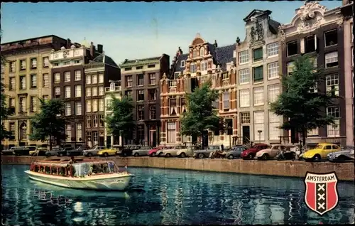 Ak Amsterdam Nordholland Niederlande, Herengracht, Ausflugsschiff, Wappen