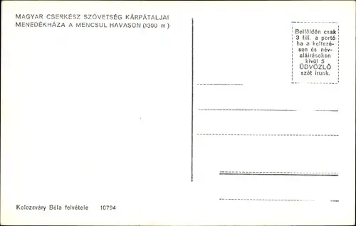 Ak Ungarn, Magyar Cserkész Szövetség Kárpátaljai menedékháza a Mencsul havason