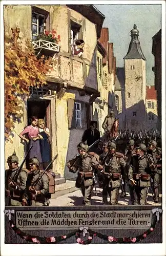 Lied Ak Hey, Unsere Feldgrauen, Soldatenlieder Nr. 2, Wenn die Soldaten durch die Stadt marschieren