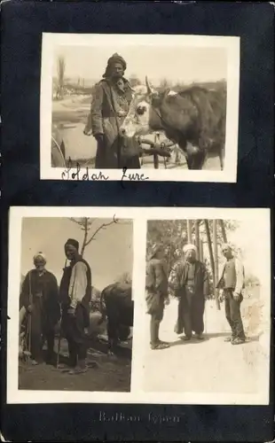 Ak Balkanische Typen, Bauern, Rind, Mazedonische und serbische Trachten