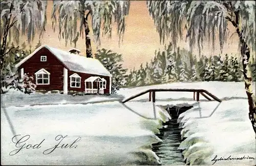 Ak Glückwunsch Weihnachten, Winterlandschaft mit Wohnhaus