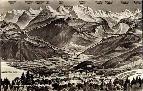 Landkarten Ak Berner Oberland Kanton Bern Schweiz, Jungfraugebiet
