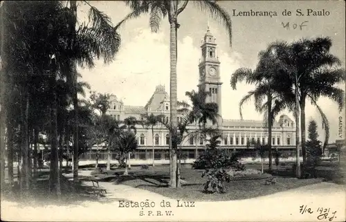 Ak São Paulo Brasilien, Estação da Luz, Bahnhof, Turmuhr