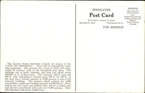 Ak Springfield Massachusetts USA, Ausstellungsgelände der östlichen Staaten, West Springfield