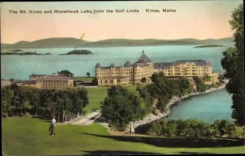 Ak Kineo Maine USA, Mt. Kineo und Moosehead Lake von den Golf Links