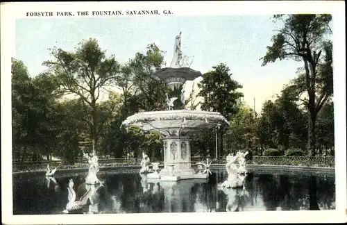 Ak Savannah Georgia USA, Forsyth Park, der Brunnen