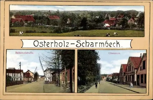Ak Osterholz Scharmbeck in Niedersachsen, Bahnhofstraße, Chaussee, Gesamtansicht