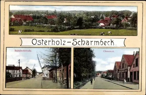 Ak Osterholz Scharmbeck in Niedersachsen, Bahnhofstraße, Chaussee, Gesamtansicht