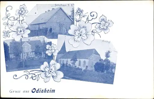 Ak Odisheim in Niedersachsen, Schulhaus, Haus Joh. Oest, Kirche