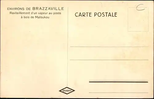 Ak Brazzaville, Französisch-Kongo, Betankung eines Dampfers am Maloukou-Holzposten