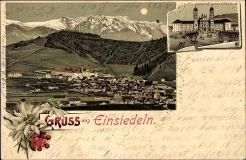 Litho Einsiedeln Kanton Schwyz Schweiz, Kloster Einsiedeln, Gesamtansicht