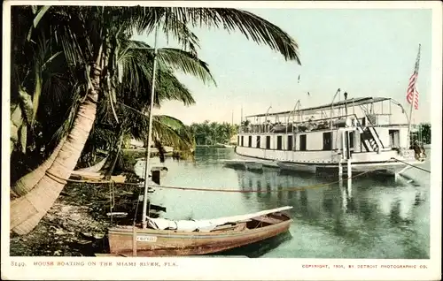 Ak Florida USA, House Boating on the Miami River