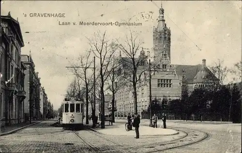 Ak 's Gravenhage Den Haag Südholland, Laan van Meerdervoort, Gymnasium, Straßenbahn