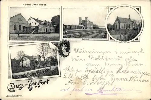 Ak Węgliniec Kohlfurt Schlesien, Hotel Waldhaus, Bahnhof, Kirche, Ober-Försterei