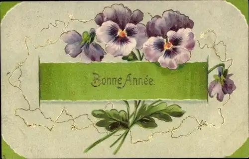 Präge Ak Glückwunsch Neujahr, Stiefmütterchen