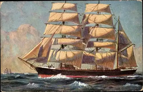 Künstler Ak Segelschiff in Fahrt, Dreimastbark