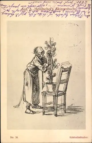 Künstler Ak Hendschel, Albert, Skizzenbuch No. 34, Kaktusliebhaber