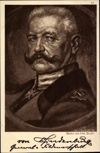 Künstler Ak Bauer, Karl, Generalfeldmarschall Paul von Hindenburg, Portrait