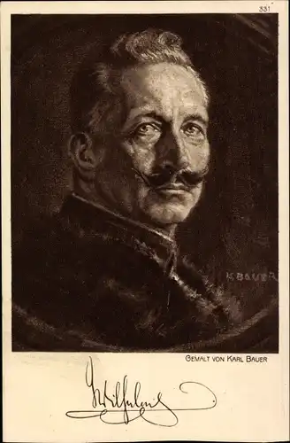 Künstler Ak Bauer, Karl, Kaiser Wilhelm II., Portrait, Ostpreußenhilfe 1914/15