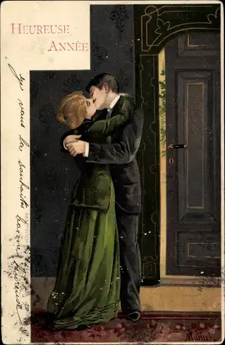 Künstler Litho Mailick, Glückwunsch Neujahr, Küssendes Paar