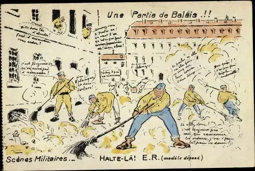 Ak Military Scenes, A Party of Broomsticks, Halte La