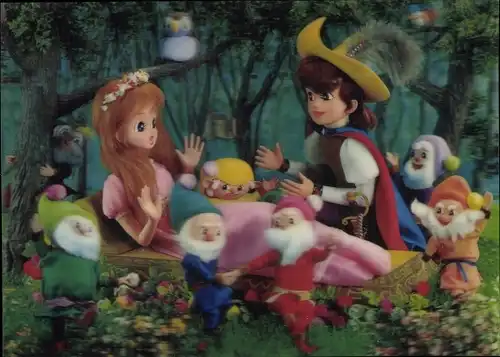 3D Ak Märchen, Schneewittchen und die sieben Zwerge, Prinz