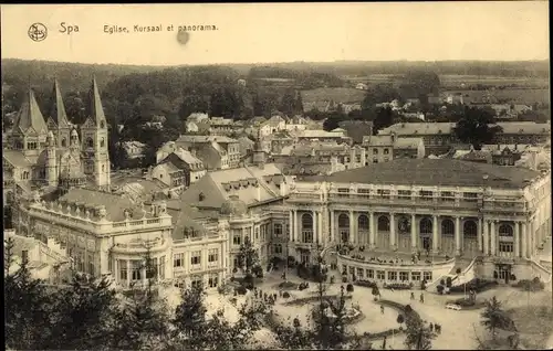 Ak Spa Wallonie Lüttich, Kirche, Kursaal und Panorama