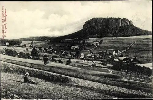 Ak Königstein an der Elbe Sächsische Schweiz, Pfaffenstein, Karte vom Königstein und Umgebung