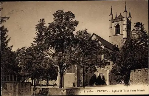 Ak Vevey Kanton Waadt, Eglise et Tour Saint Martin